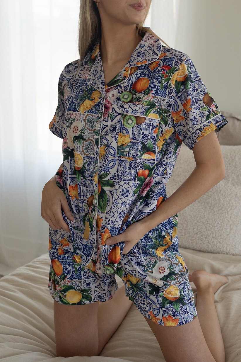 Sicilian Fruit Satin Pajamas – Spikes and Seams