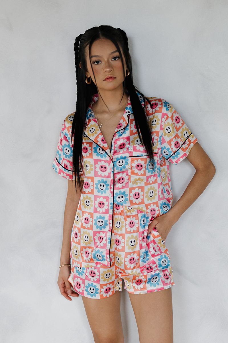 Smiley Daisy Satin Pajamas