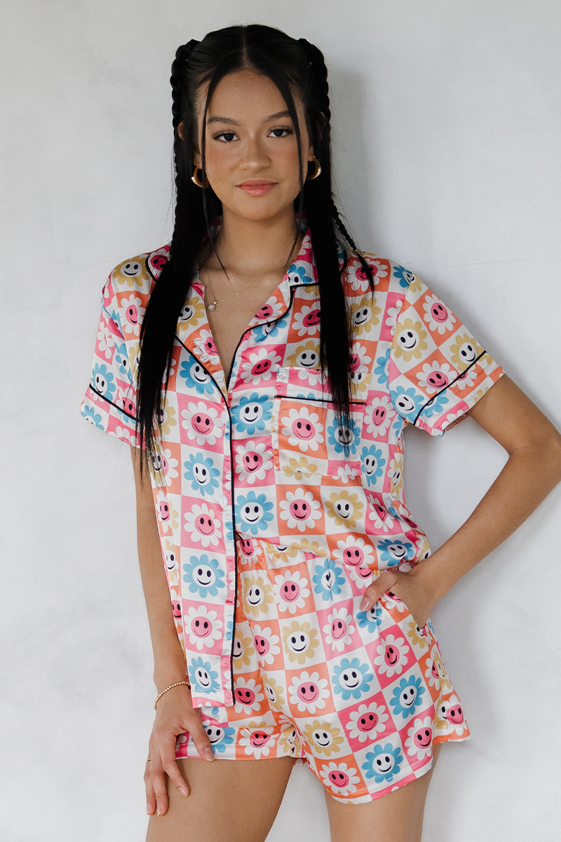 Smiley Daisy Satin Pajamas