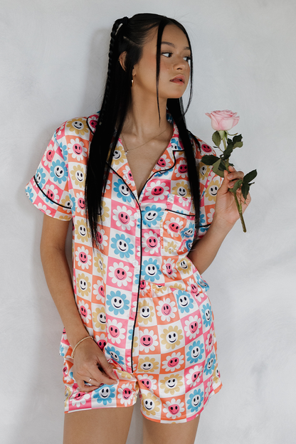 Smiley Daisy Satin Pajamas