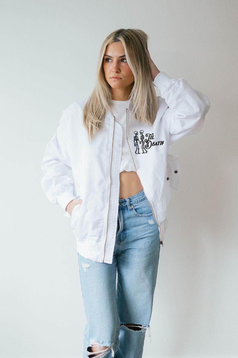 Til Death White Mid-weight Bomber Jacket