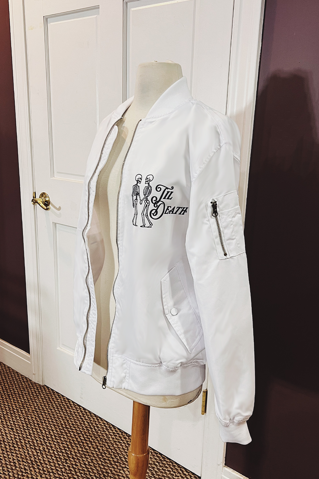 Til Death White Mid-weight Bomber Jacket