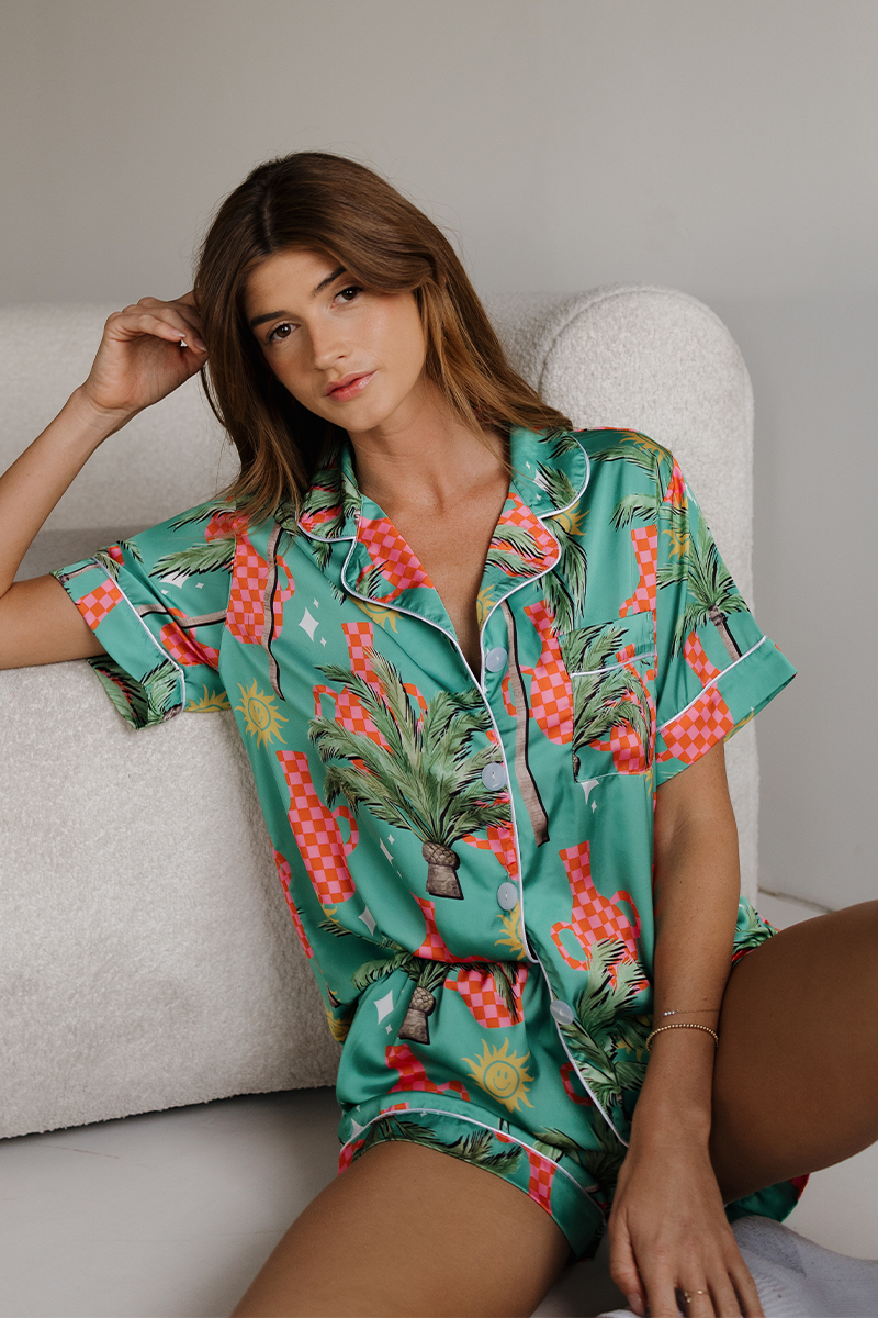 Trendy Tropical Satin Pajamas