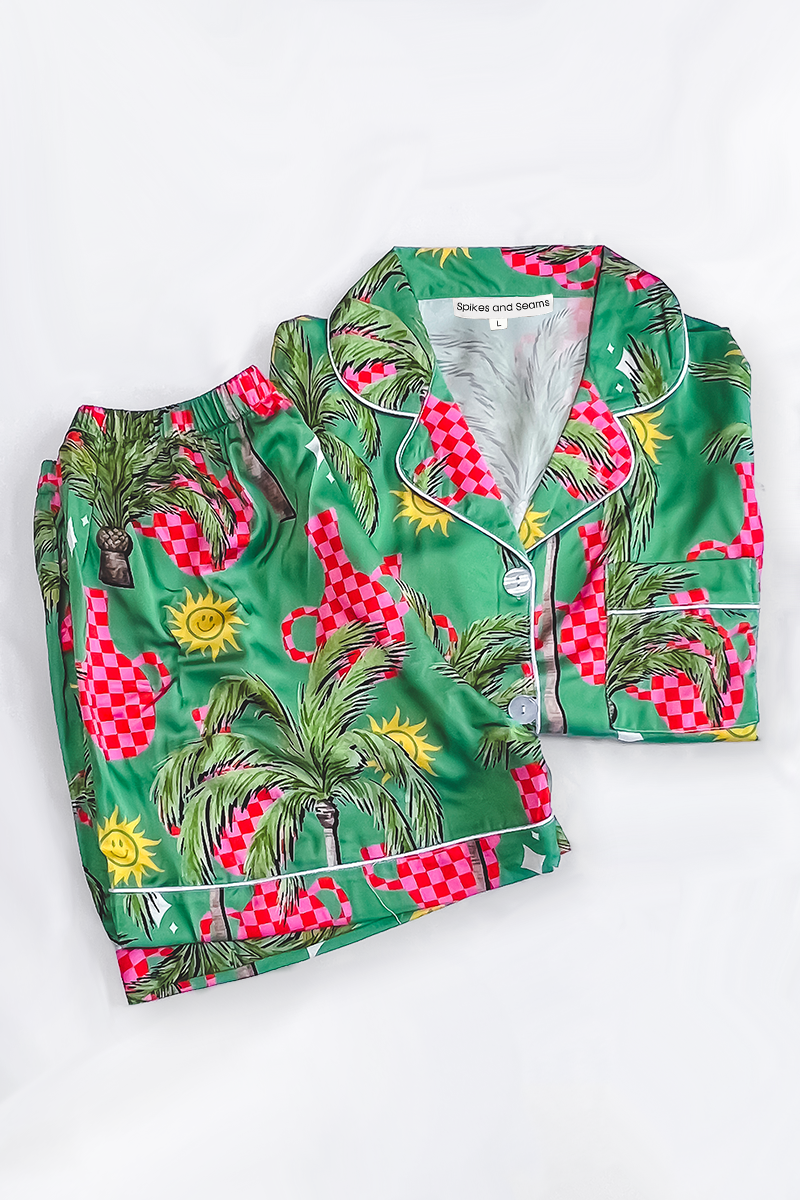 Trendy Tropical Satin Pajamas