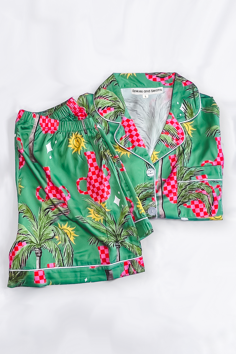 Trendy Tropical Satin Pajamas