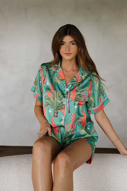 Trendy Tropical Satin Pajamas