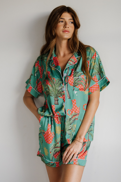 Trendy Tropical Satin Pajamas