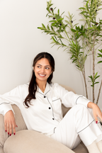 White with Black Trim Pajama Pants Set