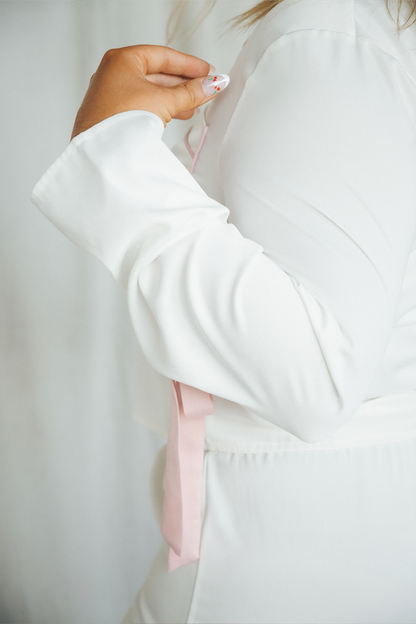 White with Pink Bow Sleeves Ruffle Pajamas