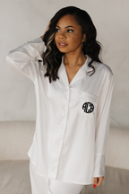 White Satin Pajama Pants Set