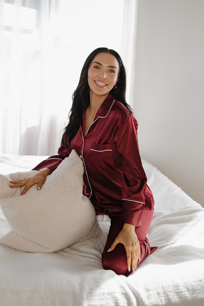 Wine Satin Pajamas Pants Set