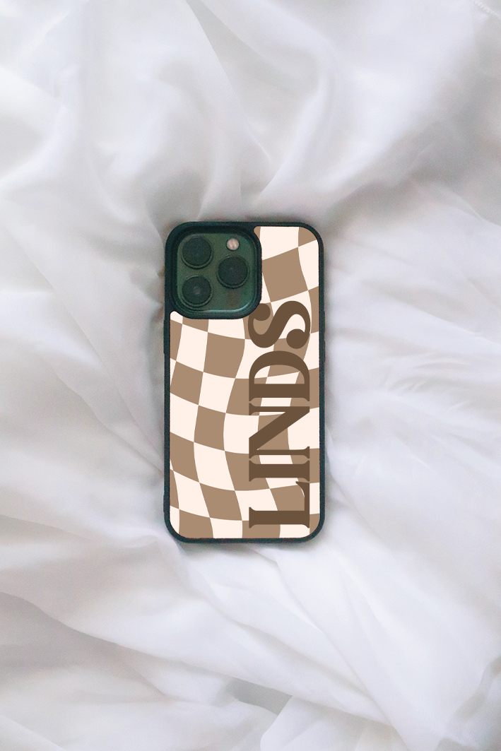 Custom Brown Checkered iPhone case Spikes and Seams