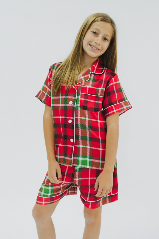 Children's Plaid Pajama Shorts Set