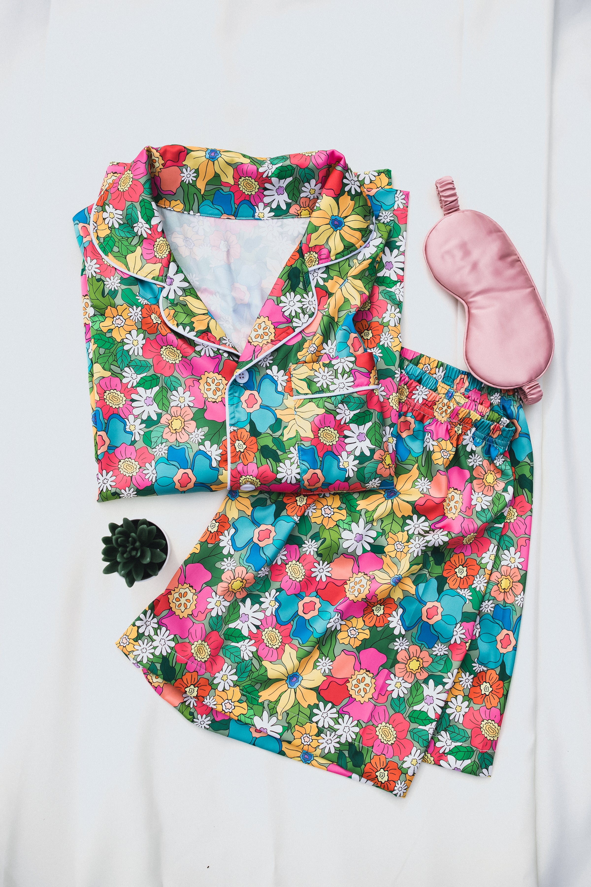 Flowerland Satin Pajamas Shorts Set
