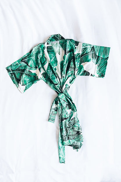 Children's Green and White Banana Leaf Robe