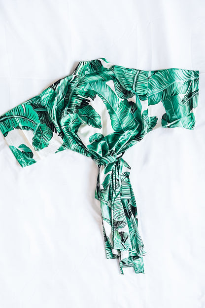 Children's Green and White Banana Leaf Robe