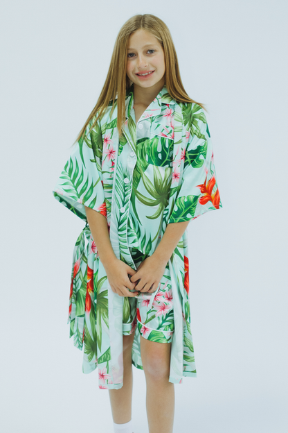 Children's Mint Tropical Pajama Shorts Set