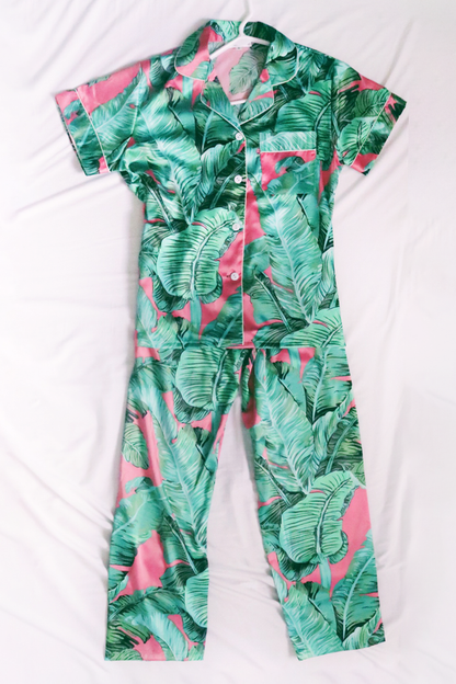 Pink Banana Leaf Pajama Pants set