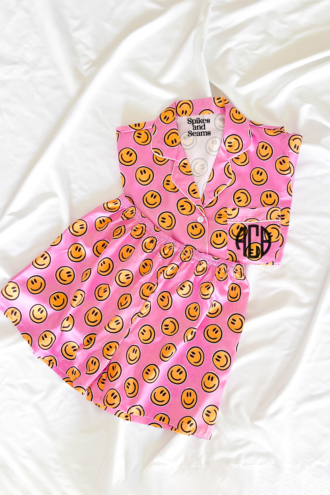 Pink Smiley Custom Satin pajamas