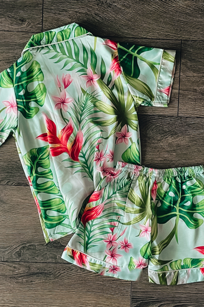 Children's Mint Tropical Pajama Shorts Set