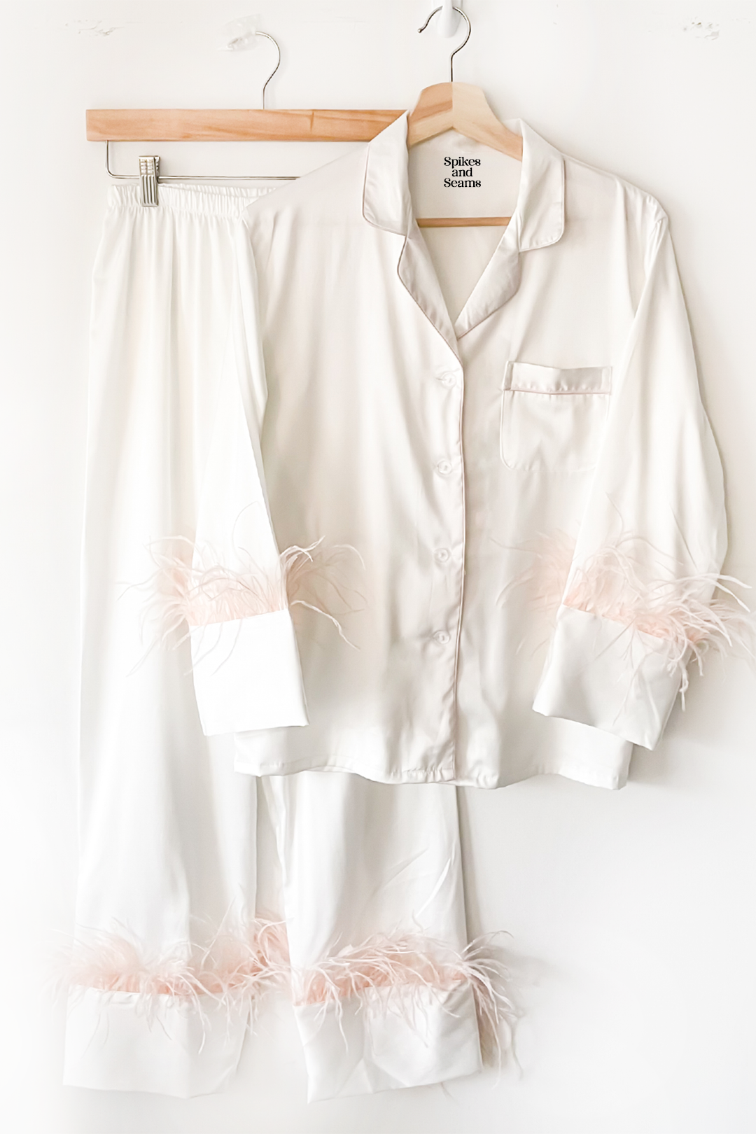 White with Blush Feather Pajama Pants Set